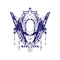 Mecha Head Illustration with sacred geometry on white background