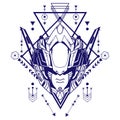 Mecha Head Illustration with sacred geometry on white background