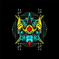 Mecha Head with sacred geometry and neon color, can use for mascot logo, gaming logo, tshirt and more