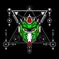 Mecha head with sacred geometry pattern for esport gaming logo or mascot