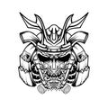 Mecha skull samurai black and white art illustration