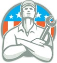 Mechanic Arms Crossed Wrench USA Flag Retro