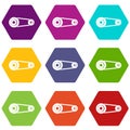 Mechanic belt icon set color hexahedron