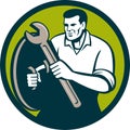 Mechanic Brandishing Spanner Wrench Circle Retro Royalty Free Stock Photo