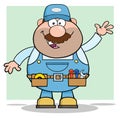 Mechanic Cartoon Character Waving For Greeting Flat Style Royalty Free Stock Photo