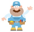 Mechanic Cartoon Character Waving For Greeting Flat Style Royalty Free Stock Photo