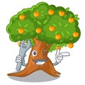 Mechanic cartoon orange tree in the yard