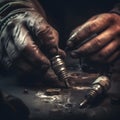 A mechanic changing a car spark plugs Hyper-realistic tex one generative AI