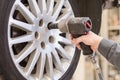 Mechanic changing car wheel. Royalty Free Stock Photo