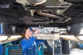 Mechanic changing the oil of a vehicle Royalty Free Stock Photo