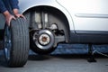 Mechanic changing a wheel Royalty Free Stock Photo