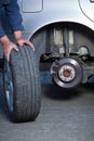 Mechanic changing a wheel Royalty Free Stock Photo