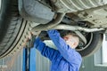 Mechanic cuts off the muffler in the car.