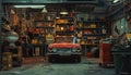 Mechanic is working on a car in a garage workshop, using various tools and equipment AIG58 Royalty Free Stock Photo