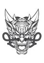 Mechanic Dragon`s Head. Black and White Vector Illustration