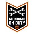 Mechanic on duty. Emblem template with crossed wrenches.Car repair. Design element for logo, label, emblem, sign.