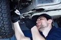 Mechanic engineer repair car at car service station Royalty Free Stock Photo