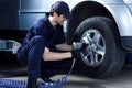 Mechanic engineer repair car at car service station Royalty Free Stock Photo