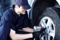 Mechanic engineer repair car at car service station