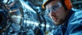 Mechanic Fixing Turbine While Engineer Watches Closely During Aircraft Maintenance