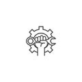 Mechanic gear, labour day, hand holding wrench. Vector icon logo template Royalty Free Stock Photo