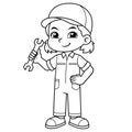 Mechanic Girl Holding Wrench Ready To Fixing BW