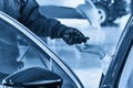 Mechanic giving car keys to female customer after servicing Royalty Free Stock Photo