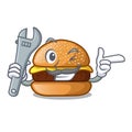 Mechanic hamburger with the cartoon cheese toping