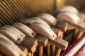 Mechanic hammers and strings inside old piano Royalty Free Stock Photo