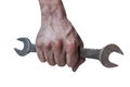 Mechanic hand hold spanner tool in hand Royalty Free Stock Photo