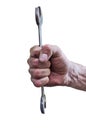 Mechanic hand hold spanner tool in hand Royalty Free Stock Photo