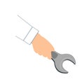 Mechanic hand hold spanner tool in hand isolated on white Royalty Free Stock Photo