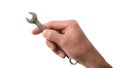 Mechanic hand holding the metallic wrench, Automobile garage tool and equipment concept