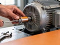 Mechanic Adjusting Electric Motor Component, generative ai Royalty Free Stock Photo