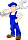 Mechanic holding a huge wrench Royalty Free Stock Photo