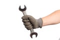 Mechanic holding one wrench i Royalty Free Stock Photo