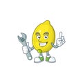 Mechanic juicy lemon cartoon character with mascot