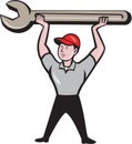 Mechanic Lifting Wrench Isolated Cartoon Royalty Free Stock Photo