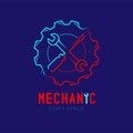 Mechanic logo icon, wrench and screwdriver in gear frame outline Royalty Free Stock Photo