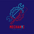 Mechanic logo icon, wrench and screwdriver in gear frame outline stroke set dash line design illustration Royalty Free Stock Photo