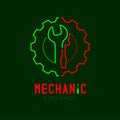 Mechanic logo icon, wrench and screwdriver in gear frame outline stroke set dash line design illustration Royalty Free Stock Photo