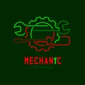 Mechanic logo icon, wrench and screwdriver in gear frame outline stroke set dash line design illustration Royalty Free Stock Photo