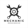 mechanic logo vintage vector illustration template icon label design. wrench gear bolt logo for professional engineer concept