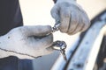 Mechanic male worker using with ratchet socket wrench Royalty Free Stock Photo