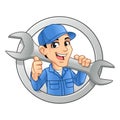 Mechanic Man Logo Holding Huge Wrench Royalty Free Stock Photo