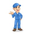 Mechanic Man with Present Something Hand Gesture Sign