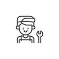 Mechanic man with wrench outline icon