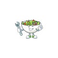 Mechanic mascot cartoon with tasty salad fruit