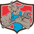 Mechanic Minotaur Bull Spanner Shield Cartoon