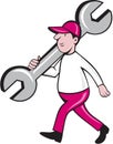 Mechanic Monkey Wrench Walking Cartoon